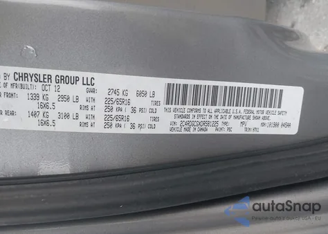 2013 Dodge Grand Caravan Sxt z USA, uszkodzony, nr VIN 2C4RDGCGXDR581225